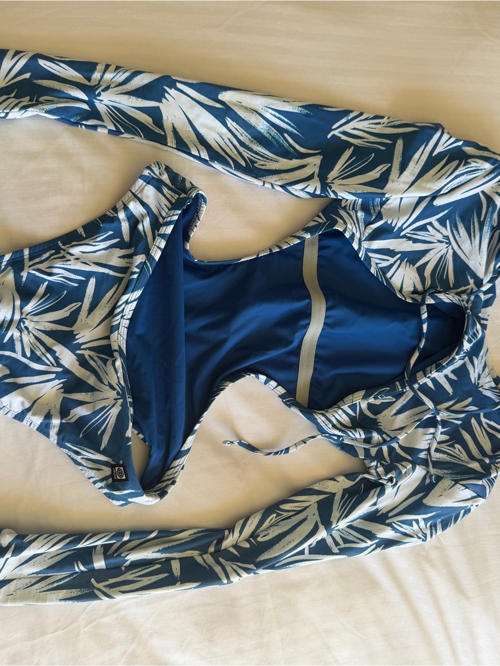 Jolyn Clothing Blue and White Long Sleeve One-Piece Swimsuit - Picture 2 of 2